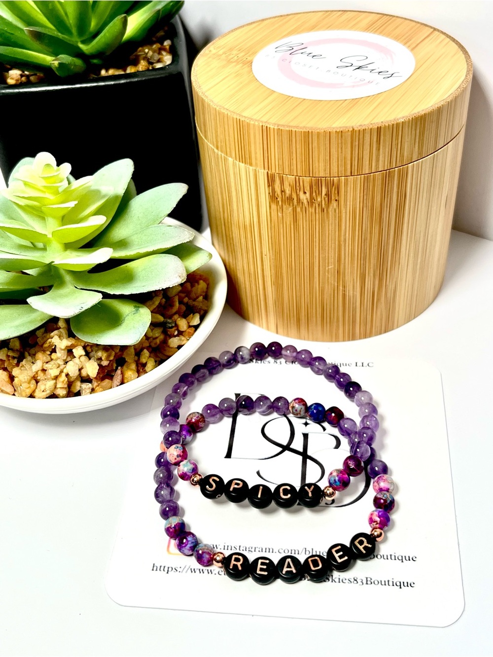 Handmade Purple Beaded Spicy Reader Stretch Bracelet Set
